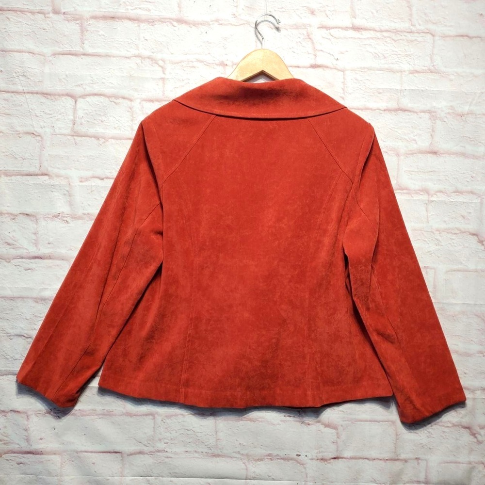 Cato Woman Jacket Womens 16W Orange‎ Ruffle Front Velvety Faux Suede Blazer - Picture 2 of 12